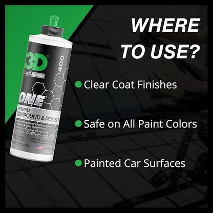 3D One Car Scratch & Swirl Remover Hybrid Rubbing Compound & Polish Buffing Compound for True Paint Correction 32oz Made in USA