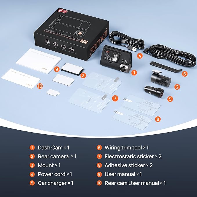 70mai 4K Dash Cam Front and Rear with STARVIS, Built in 5GHz WiFi & GPS Car Camera, Super Night Vision, ADAS, 3'' IPS Screen, 24H Parking Mode, Time-Lapse, Loop Recording, Support 256GB Max (A800S)