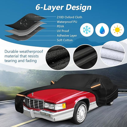 Car Cover for Cadillac Deville 1985-1993 Sedan 4 Door Waterproof All Weather Full Car Cover with Door Zipper Car Covers for Automobiles for Sun Rain Snow Protection
