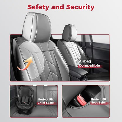 Grey Car Seat Covers Full Set - Waterproof Leather Car Seat Protector Universal Fit Forester Legacy Impreza Tucson Elantra Santa Fe Kona