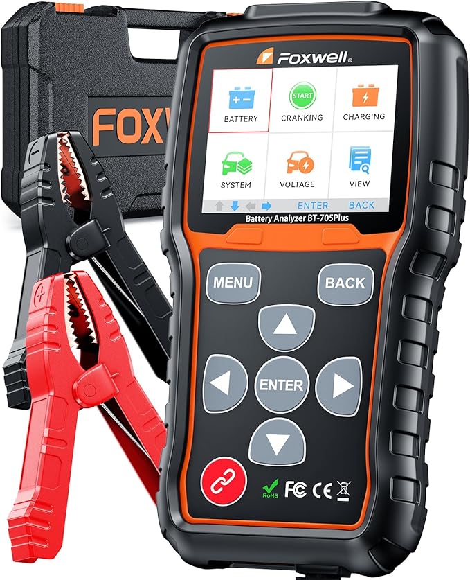 FOXWELL BT705 Plus Car Battery Tester 12V 24V Automotive, 100-2000CCA Battery Load Tester Digital Battery Analyzer Charging System Alternator Tester Cranking Checker for Car Heavy Duty Truck Marine