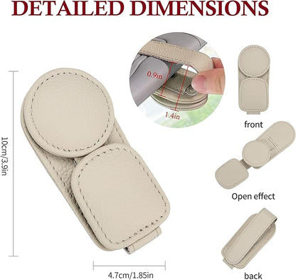KIWEN Sunglasses Holder for Car Visor, Magnetic Leather Sunglass Eyeglass Hanger Clip for Car Sun Visor Accessories (1, Beige)
