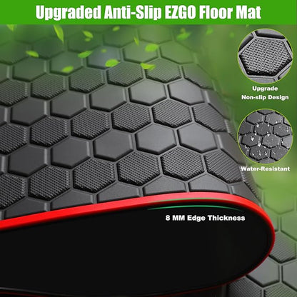 EZGO TXT Golf Cart Full Coverage Floor Liner Mat, fits EZGO TXT (1994+), Valor(1994+), Express S4(2012-2020), Cushman Workhorse, EX1(2020), Thick Anti-Slip Rubber, Red Trim