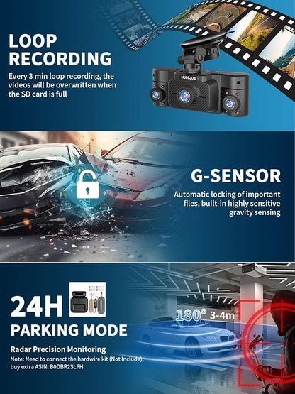 Dash Cam Front and Rear, 360 Dgree View 4 Channel Dash Camera for Cars 2K FHD, Mini Dashcam Built-in WiFi, Car Camera with 64GB Card, Voice Control, Night Vision,WDR,24/7 Parking Mode, V30-4CH