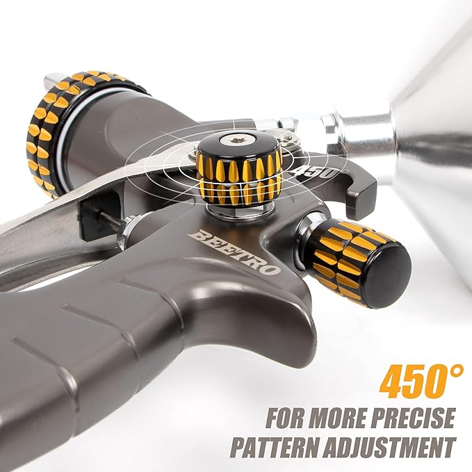 BEETRO HVLP Touch Up Mini Air Spray Gun for Clearcoats 1.0mm Stainless Steel Nozzle 150ml Capacity 7.0CFM 22psi with Type 2 Adapter Air Control Valve and Filter Professional