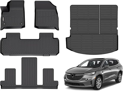 GINOWY-Floor Mats & Cargo Liner for Buick Enclave 2018-2024,TPE All Weather Protection 2024 Enclave Car Floor Mats, Non-Slip Trunk Mat Waterproof Enclave Accessories Mats,Black