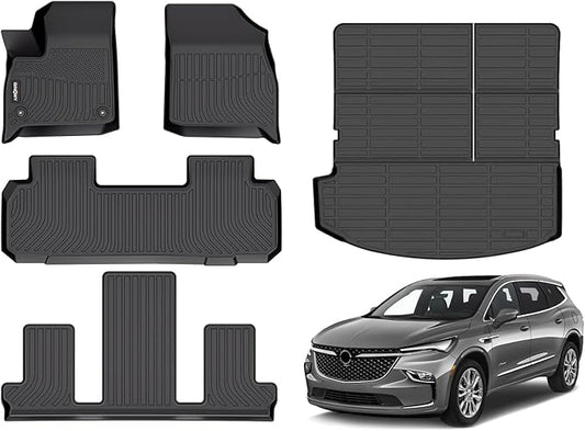 GINOWY-Floor Mats & Cargo Liner for Buick Enclave 2018-2024,TPE All Weather Protection 2024 Enclave Car Floor Mats, Non-Slip Trunk Mat Waterproof Enclave Accessories Mats,Black