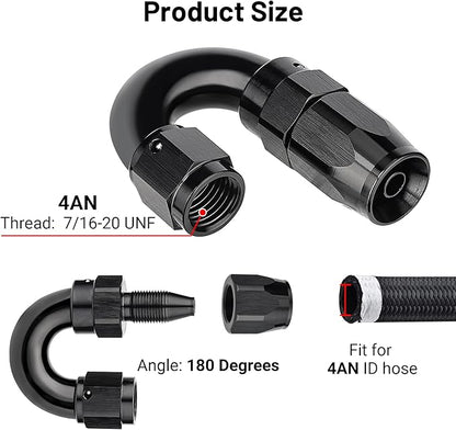 EVIL ENERGY 4AN 180 Degree One Piece Full Flow Hose End Fitting Swivel For CPE Braided Hose