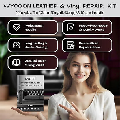 Black Leather & Vinyl Repair Kit, Fix Fading, Tears, Scratches, and Peeling on Leather and Vinyl Furniture, Car Seats, and Jackets, Easy Instruction with Color Mixing Guide