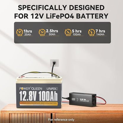 Power Queen 14.6V 20A LiFePO4 Battery Charger, 2-Stage Automatic Smart Battery Charger and Maintenance, LiFePO4 Lithium Batteries Charger, Suitable for 12V (12.8V) Lipo Lithium Iron Phosphate Battery