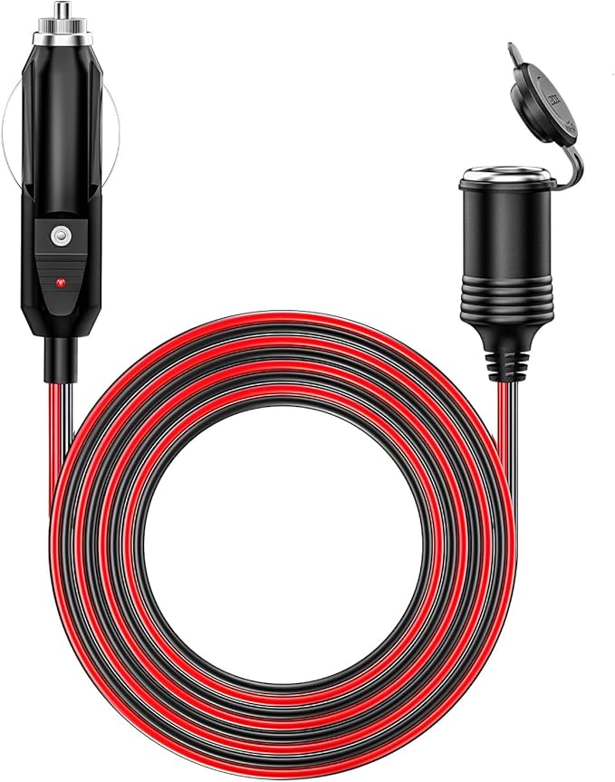KEWIG 12/24V Car Cigarette Lighter Extension Cord - 20FT Cigarette Lighter Plug Cable- 16AWG Heavy Duty Extension Cable with 15A Fuse and LED Indicator