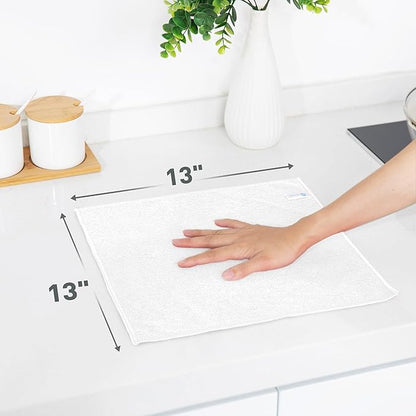 White Microfiber Cleaning Cloth 13"x13", Ultra Soft Absorbent Microfiber Cleaning Rags for Housekeeping Cleaning Supplies, Lint Free Reusable Cleaning Cloths for House Washable, Pack of 12