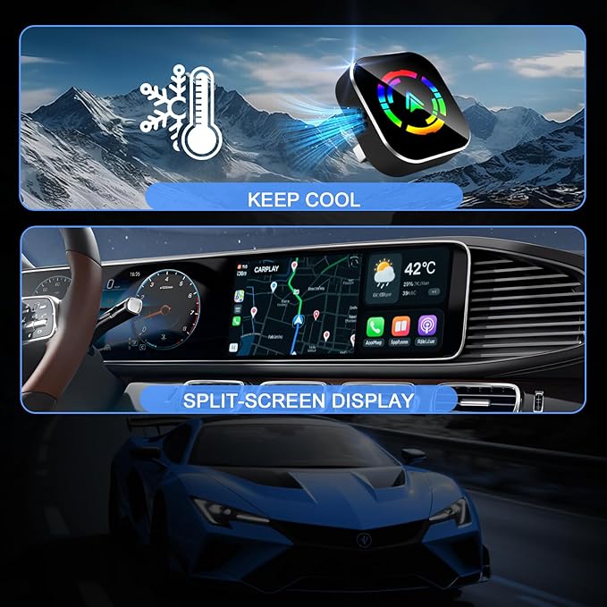 Wireless CarPlay Adapter for iPhone, 2025 Upgraded Wired to Wireless for Apple CarPlay, Mini USB Design Car Play Adapter with Type-C Extension, Plug and Play, Stable Connection & No Latency