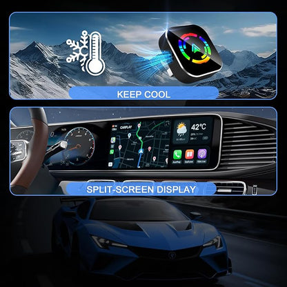 Wireless CarPlay Adapter for iPhone, 2025 Upgraded Wired to Wireless for Apple CarPlay, Mini USB Design Car Play Adapter with Type-C Extension, Plug and Play, Stable Connection & No Latency