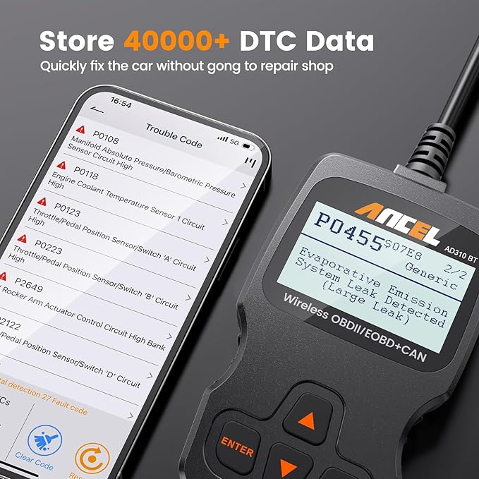 (Upgraded AD310) ANCEL AD310BT OBD2 Scanner Bluetooth - Check Engine Code Reader, Escaner Automotriz with Premium App On iOS & Android, Car Diagnostic Scanner for All Vehicles After 1996