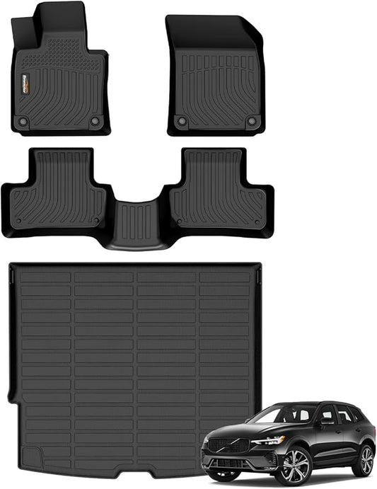 Binmotor-All Weather Car Floor Mats & Cargo Liner for Volvo XC60 2018-2025 (for T5/T6, Not for Recharge/Hybrid), TPE Rubber Liners Cargo Trunk Mat for Volvo XC60 Accessories