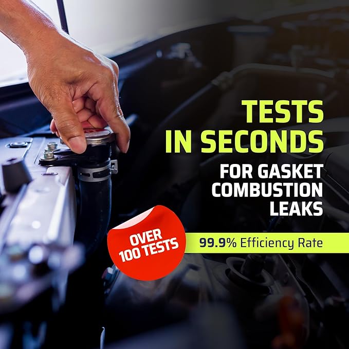 Head Gasket Tester Kit – Over 100 Tests, Complete Combustion Leak Test System with Universal Radiator Adapter, Works on Cars, Trucks, SUVs and Leak Detection Fluid 8oz