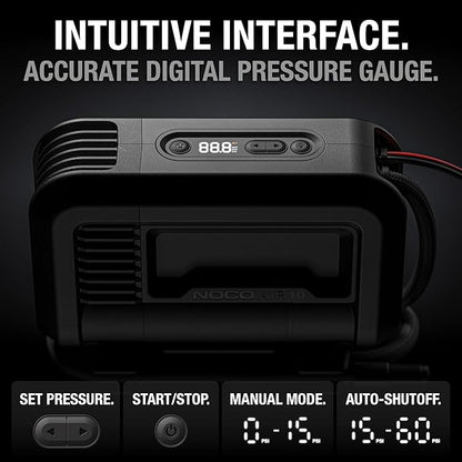 NOCO AIR10: UltraFast 10A Tire Inflator - 12V Portable Air Compressor Pump, 60 PSI Max – 36 SLPM Airflow Inflates 0–40 PSI in 3.8 Minutes – Digital Gauge + Auto-Shutoff