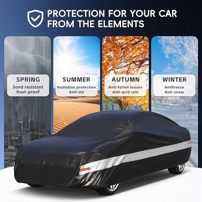 10 Layers Car Cover Custom Fit for Ford Mustang, Shelby, GT350, GT500 (1964-2024) Waterproof All Weather for Automobiles, Outdoor Full Cover Sun UV Rain Protection.Black