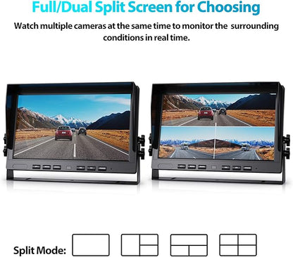 Fookoo HD 1080P 10" Wired Backup Camera System, 10" Triple Split Screen Monitor W/Recording, IP69 Waterproof Side & Rear View Cameras, 4 Channel, Parking Lines, RV/Truck/Trailer/5th Wheel (DY103)