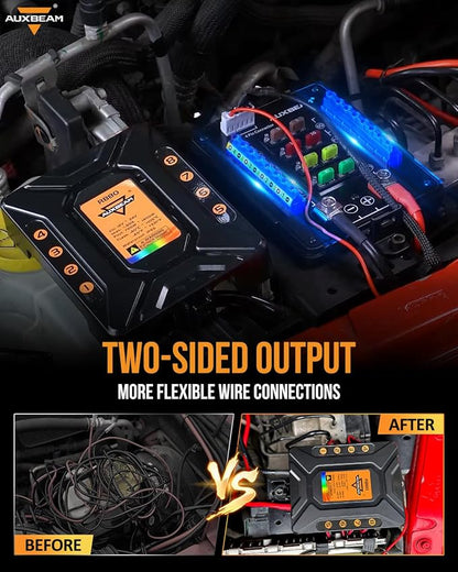 Auxbeam 8 Gang Switch Panel RB80 Toggle Momentary Pulsed RGB Dimmable Switch Panel Multifunction Panel Two Sided Output Marine Switch Panel IP65 Waterproof for Car Boat RV, 2 Years Warranty