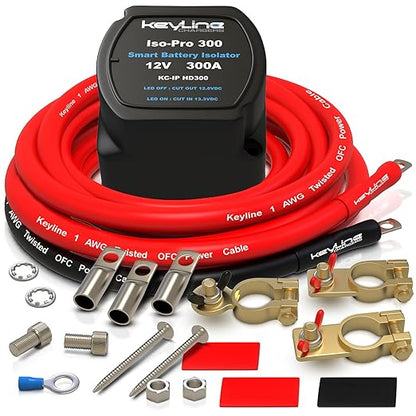 Dual Battery Isolator Kit Heavy Duty 300 AMP 1000 AMP Peak Voltage Sensitive Relay VSR for 12 Volt Systems - Works with All Batteries Types Including Lithium and LiFePO4