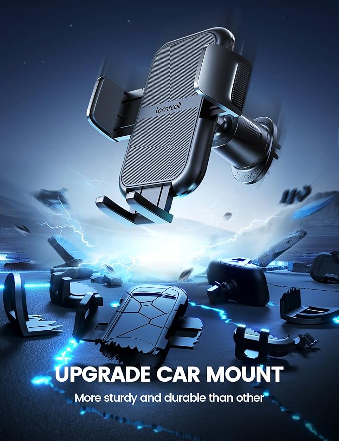 Lamicall 2025 Wider Clamp & Metal Hook Car Phone Holder Vent [Thick Cases Friendly] Phone Holders for Your Car Mount Automobile Hands Free Cradle Air Vent for iPhone 16 15 14 13 Pro Max Smartphone