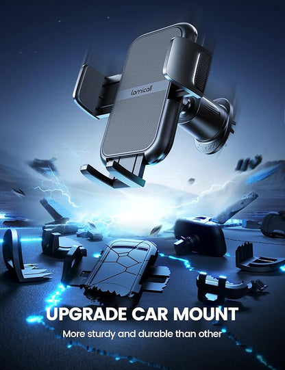 Lamicall 2025 Wider Clamp & Metal Hook Car Phone Holder Vent [Thick Cases Friendly] Phone Holders for Your Car Mount Automobile Hands Free Cradle Air Vent for iPhone 16 15 14 13 Pro Max Smartphone