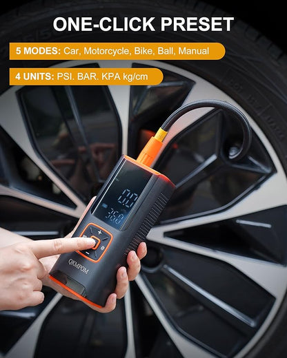 Tire Inflator Portable Air Compressor, 6X Faster 180 PSI Cordless Air Compressor, Air Pump with Pressure Gauge - Portable Tire Inflator for Car, Pickup, Motor, Bicycle, Balls and More