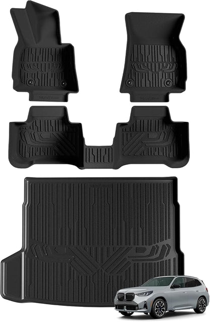 TripleAliners Floor Mats & Trunk Mat All Weather Liners Compatible with 2025 BMW X3 Accessories TPE Cargo Custom Fit Anti-Slip Odorless Full Set Liners Protection(Floor Mats & Trunk Mat)