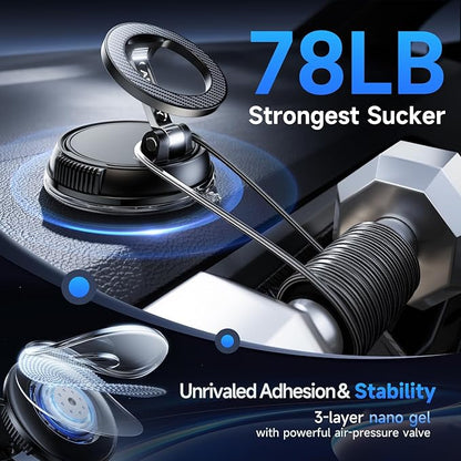 Car Phone Holder for Magsafe [78+LBS Strongest Suction & 2400gf Strongest Magnetic] 360° Adjustable Car Phone Mount, Phone Holders for Your Car for iPhone 16 Pro Max 15 14 13 12 Plus (Carbon Fiber)