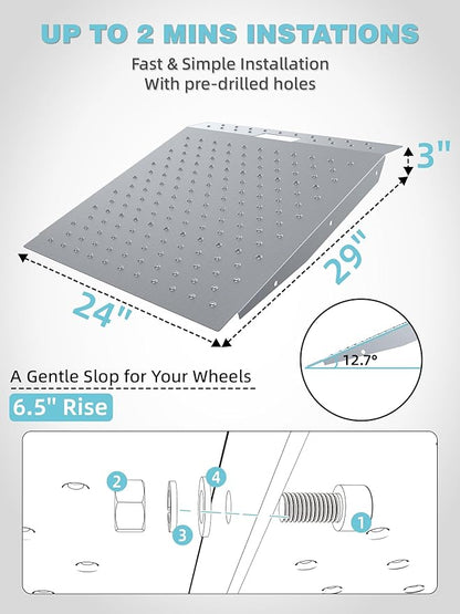 Shed Ramp 1PC, Loading Ramp for Riding Mower, 29" L x24 W, 750 lbs Capacity, Shed Storage Ramps for Sheds, Garages, Barns, ATV, Lawnmower, Golf Cart, Sturdy Anti-Slip Ramps