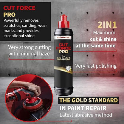 menzerna "Cut Force Pro" Car Polish 8 oz I Premium Polish with Heavy Cut and high Gloss Finish I Buffing & Polishing Compound for Car Maintenance I for Scratches & Sanding Marks I Car Body Repair