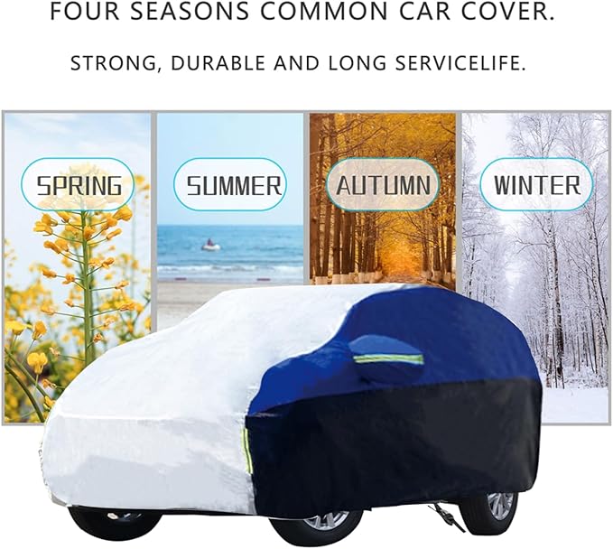 Car Cover for SUV Waterproof All Weather Snowproof UV Windproof Outdoor Full Car Jacket with Elastic Edges Adjustable Straps