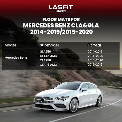 LASFIT Floor Mats for Mercedes Benz CLA 2014-2019 & GLA 2015-2020 250/45 AMG, All Weather TPE Custom Fit Car Mats for Mercedes CLA & GLA Floor Liners, 1st & 2nd Row Set, Black