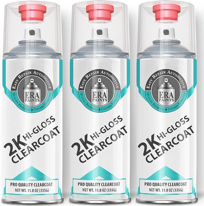 ERA Paints 2K High Gloss Automotive Clear Coat Spray/Aerosol Can – Professional Quality & Finish - Easy to Use – Best Value (3 pack)