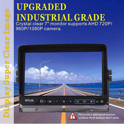 AHD 1080P 7" Reverse Rear View Backup Dual Camera System, Two Cameras with Night Vision Waterproof IP69K Vibration-Proof 10G for Truck/Trailer/RV/Bulldozer/Crop Sprayer/Agricultural Equipment