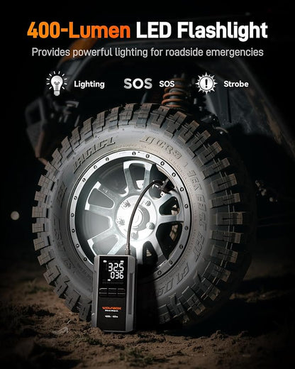 WOLFBOX 4000A Jump Starter with 160PSI Air Compressor, 12V Car Battery Booster, 65W Fast Charge, 24000mAh Portable Tire Inflator, LED Display for 10L Gas & 10L Diesel Engines, LED Light, Jumper Cables