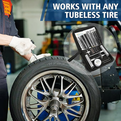 BETOOLL Tire Repair Kit, 44 Pcs Professional Heavy Duty Universal Emergency Flat Tire Repair Kit to Fix Punctures, for car Motorcycle, Truck, Golf Cart, ATV, Tractor, ARB, RV, SUV, Trailer etc.
