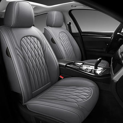 WELLDO Car Seat Covers Full Set, Faux Leather Seat Covers for Cars, Car Seat Protector Waterproof, Non-Slip Car Interior Covers Full Set Universal Automotive Seat Covers for Most Cars SUVs, Gray