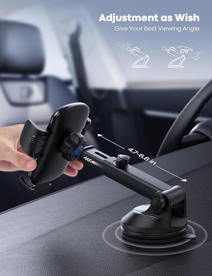 Lamicall Car Phone Holder - [Strongest Military-Grade Suction Cup] 360° Rotation Phone Holders for Your Car Quick Release Adjustable Car Phone Mount Dashboard for iPhone 16 Galaxy Smartphone Truck