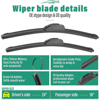 24" 18" 12" Windshield Wiper Blades Replacement for GMC Terrain 2018 2019 2020 2021 Premium All Weather Front Rear Wipers Set - OEM Quality (Pack of 3)