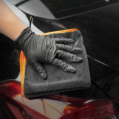 SPTA Microfiber Car Drying Towels, Cleaning Cloth Towels, Twist Pile Rapid Drying Orange Edge Car Microfiber Towels for Car Detailing, Pack of 3, 16.5 x 16.5 Inch, 600 GSM, Gray-MT040