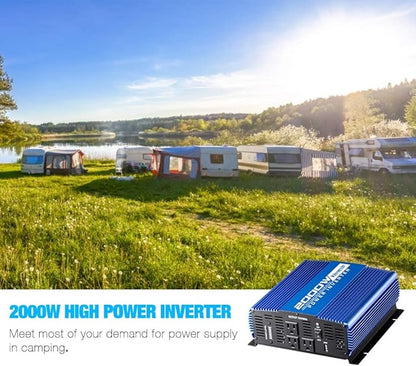 2000W Continuous/ 4000W Peak Power Inverter 3 AC Outlets 12V to 110V Car Converter with USB Port