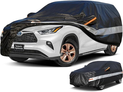 10 Layers SUV Car Cover Custom Fit for Toyota Highlander (2007-2025) Waterproof All Weather for Automobiles, Outdoor Full Cover Sun UV Rain Protection with Cotton.Black