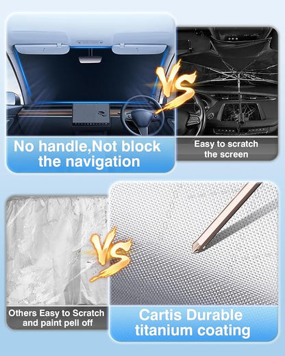 Cartist 5-layer Sun Shade Fits for Kia Telluride 2020-2023 2024 2025 2026 Custom Fit Foldable Front Window Sunshade Sun Visor Protector, Block UV Rays Foldable Sunshade Sun Visor Telluride Accessories