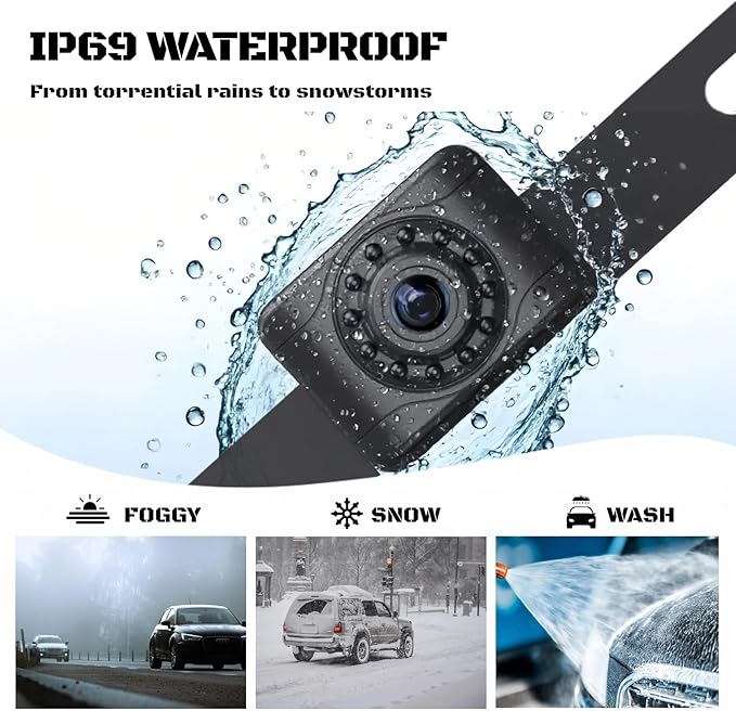 X1 Backup Camera for Car License Plate Reverse Cam, IP69 Waterproof Rearview Camara de Reversa de Auto Clear Night Vision, 149 Degree Wide View Angle - NTSC 12V