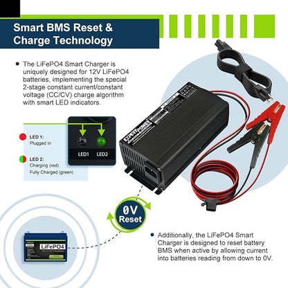 ExpertPower 12V 20A Smart Charger for Lithium LiFePO4 Deep Cycle Rechargeable Batteries