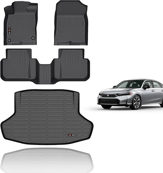 KELCSEECS® All Weather Floor Mats & Cargo Liner for 2026 2025 Honda Civic Hybrid Sedan(Only) Car Mats Trunk Mat Honda Civic Sedan Hybrid Floor Mats Accessories Black