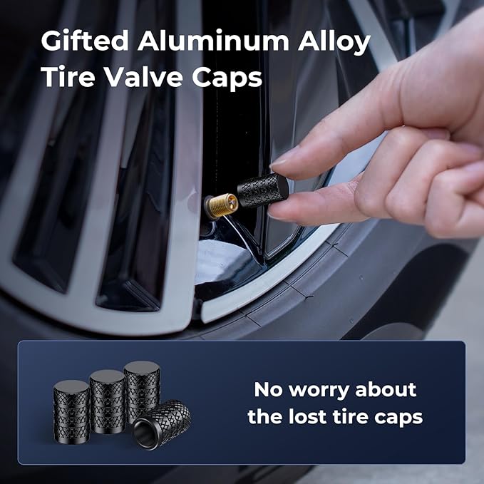 Syncwire Tire Inflator Portable Air Compressor 150PSI Air Pump for Car Tires [3X Faster] Inflation Electric Smart Tire Pump with Extra-Large LCD Dual Value Display [Free Car Tire Valve Caps], Auto-Off